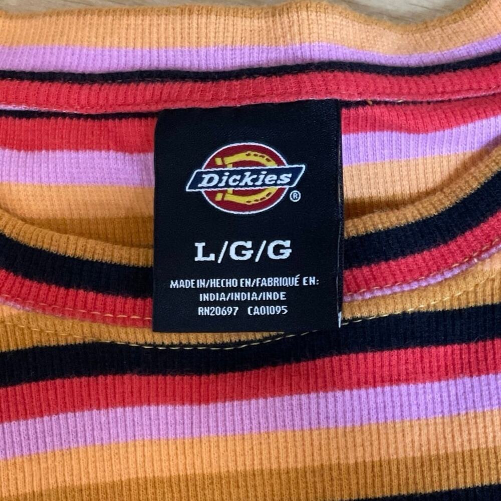 Dickies Women's Multicolor Striped Retro Short Sleeve Crop T Shirt Tee Top Sz L - Picture 5 of 6